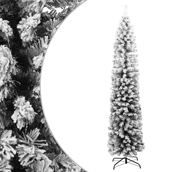 Sapin de Noël artificiel mince flocon de neige vert 210 cm PVC