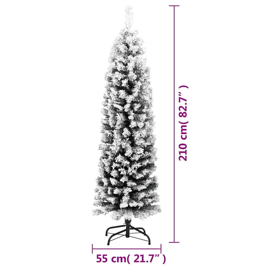 Sapin de Noël artificiel mince flocon de neige vert 210 cm PVC - 7