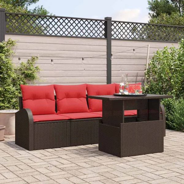 Ensemble de canapé de jardin 5 pcs Marron Poly Rattan