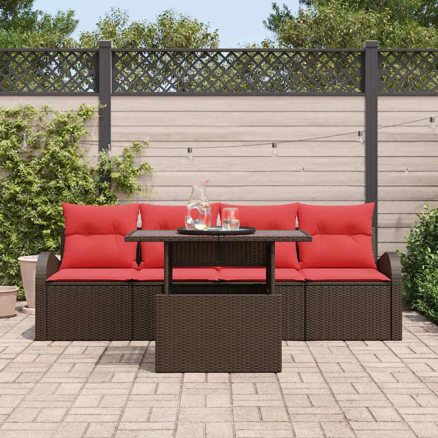 Ensemble de canapé de jardin 5 pcs Marron Poly Rattan - 3