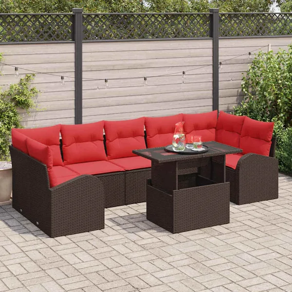 Ensemble de canapé de jardin 8 pcs Marron Poly Rattan