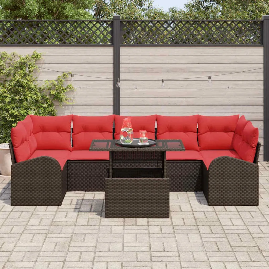 Ensemble de canapé de jardin 8 pcs Marron Poly Rattan - 3