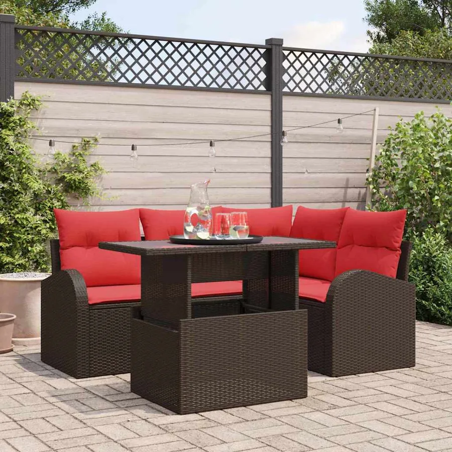 Ensemble de canapé de jardin 5 pcs Marron Poly rotin