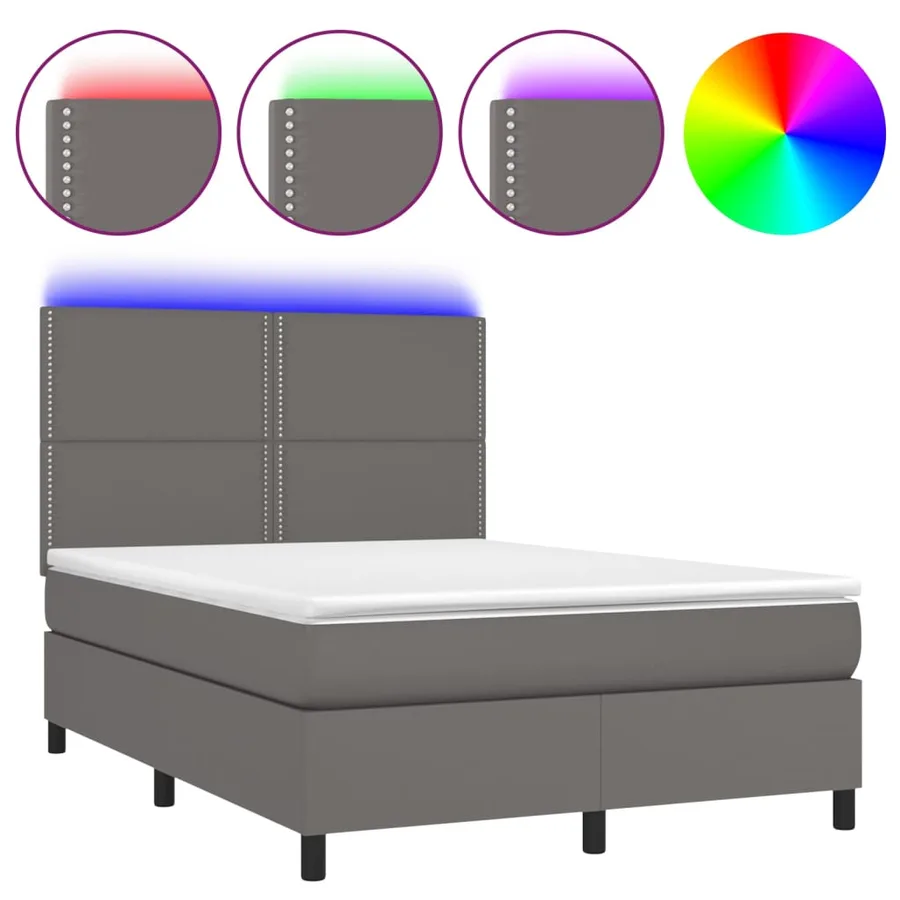 Sommier à lattes de lit avec matelas et LED Gris 140x190 cm - 2