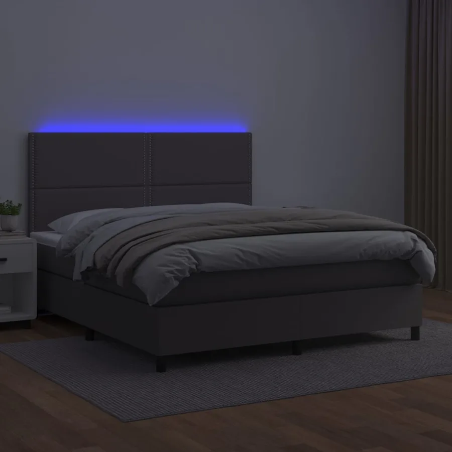 Sommier à lattes de lit avec matelas et LED Gris 140x190 cm - 4