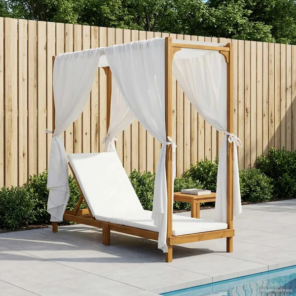 Transat simple avec auvent et rideaux Bois d'Acacia Massif