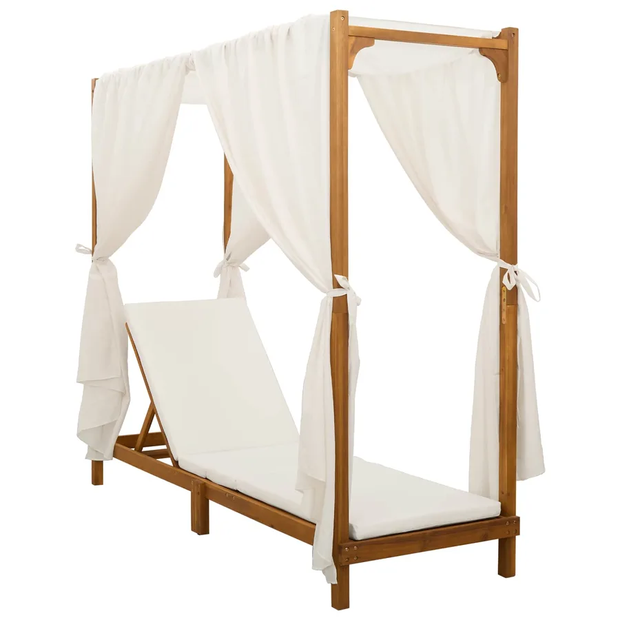 Transat simple avec auvent et rideaux Bois d'Acacia Massif - 2