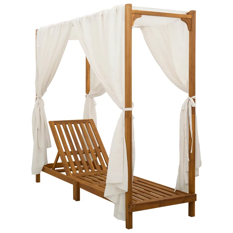 Transat simple avec auvent et rideaux Bois d'Acacia Massif - 4