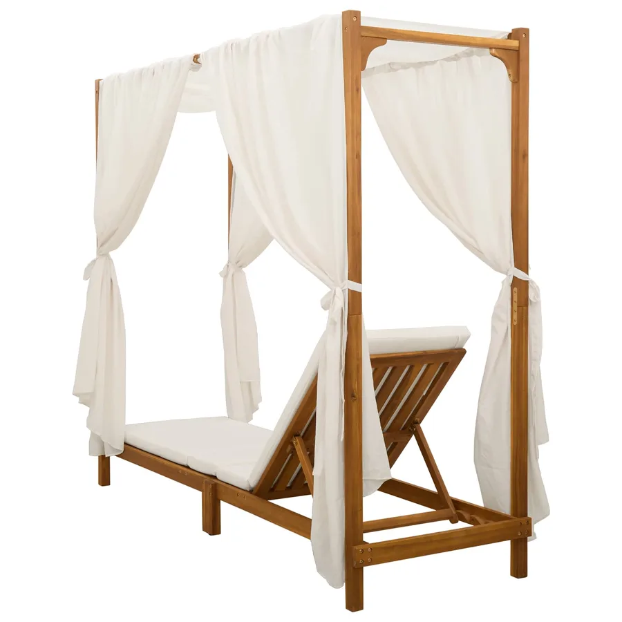 Transat simple avec auvent et rideaux Bois d'Acacia Massif - 6