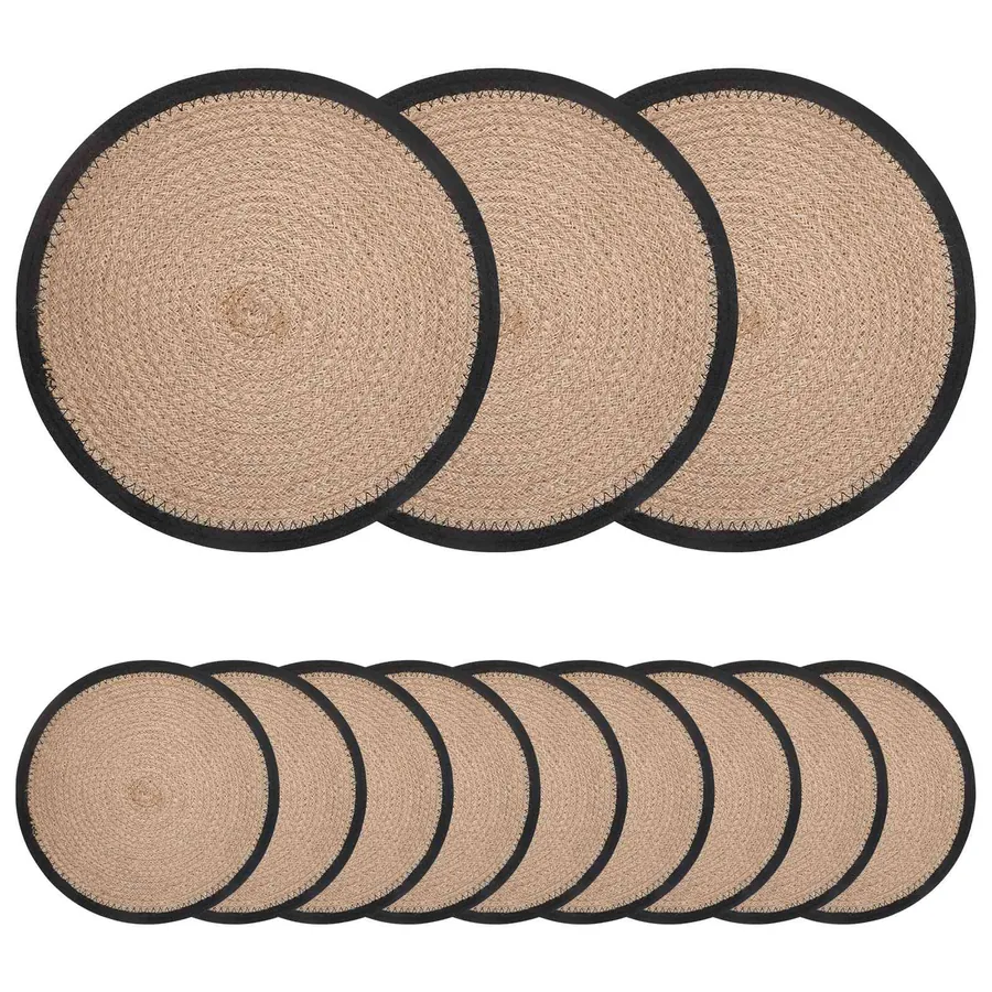 Placemets en jute 12 pcs Naturel et noir Ø 30 cm