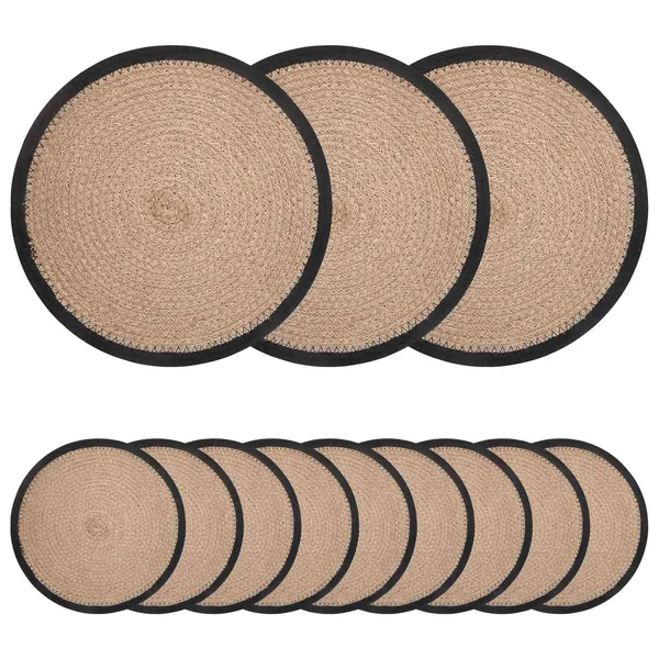 Placemets en jute 12 pcs Naturel et noir Ø 30 cm