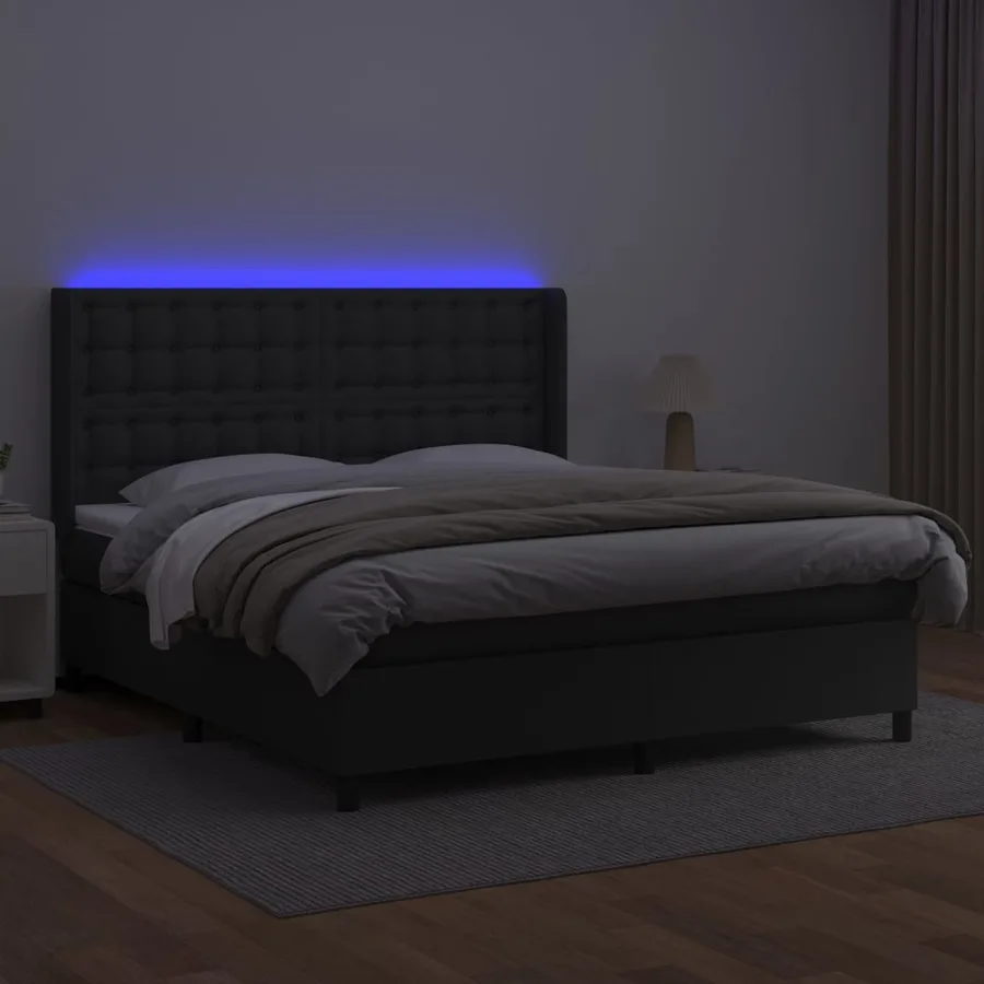 Sommier à lattes de lit matelas LED Noir 160x200cm Similicuir - 3