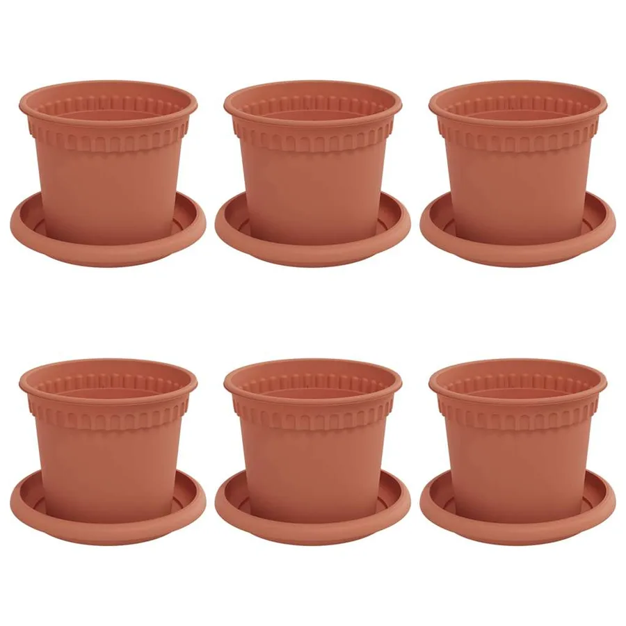 Pots de plantes 6 pcs Rouge brique Ø 12,5 x 10 cm Plastique - 2