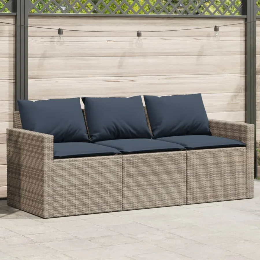 Canapé de jardin avec coussins 3 places gris résine tressée