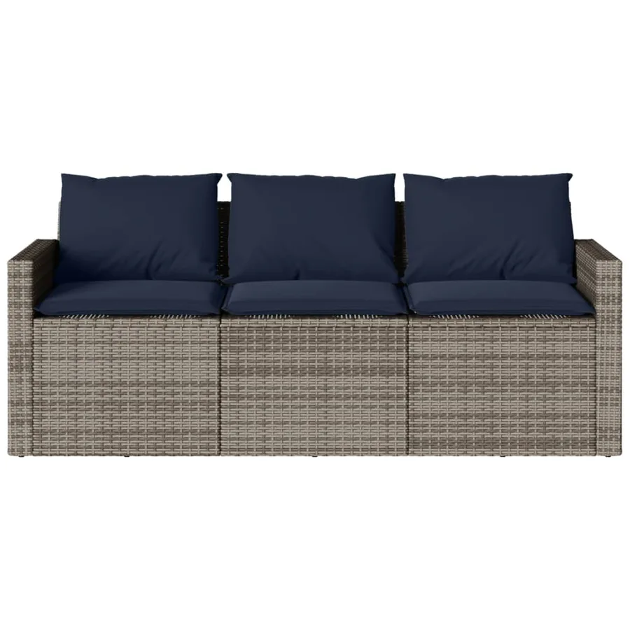 Canapé de jardin avec coussins 3 places gris résine tressée - 4