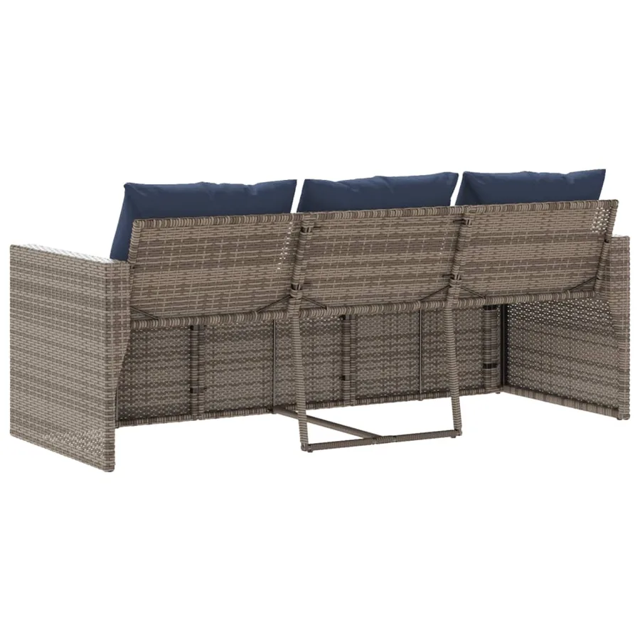Canapé de jardin avec coussins 3 places gris résine tressée - 6