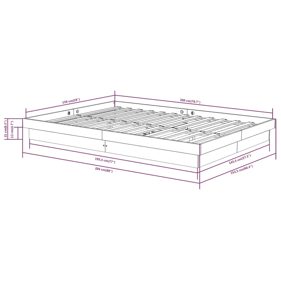 Cadre de lit sans matelas blanc bois de pin massif - 10