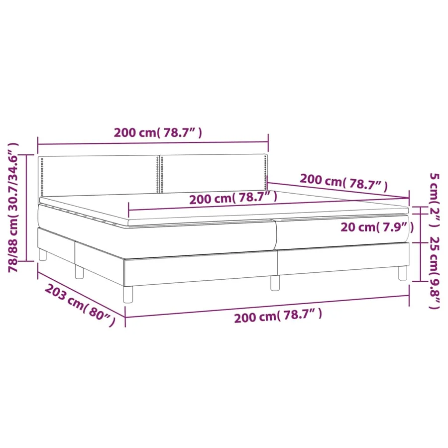 Sommier à lattes de lit et matelas Gris foncé 200x200cm Velours - 7