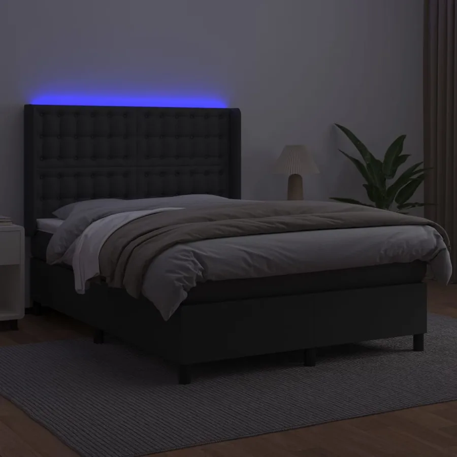 Sommier à lattes de lit matelas LED Noir 140x200cm Similicuir - 3