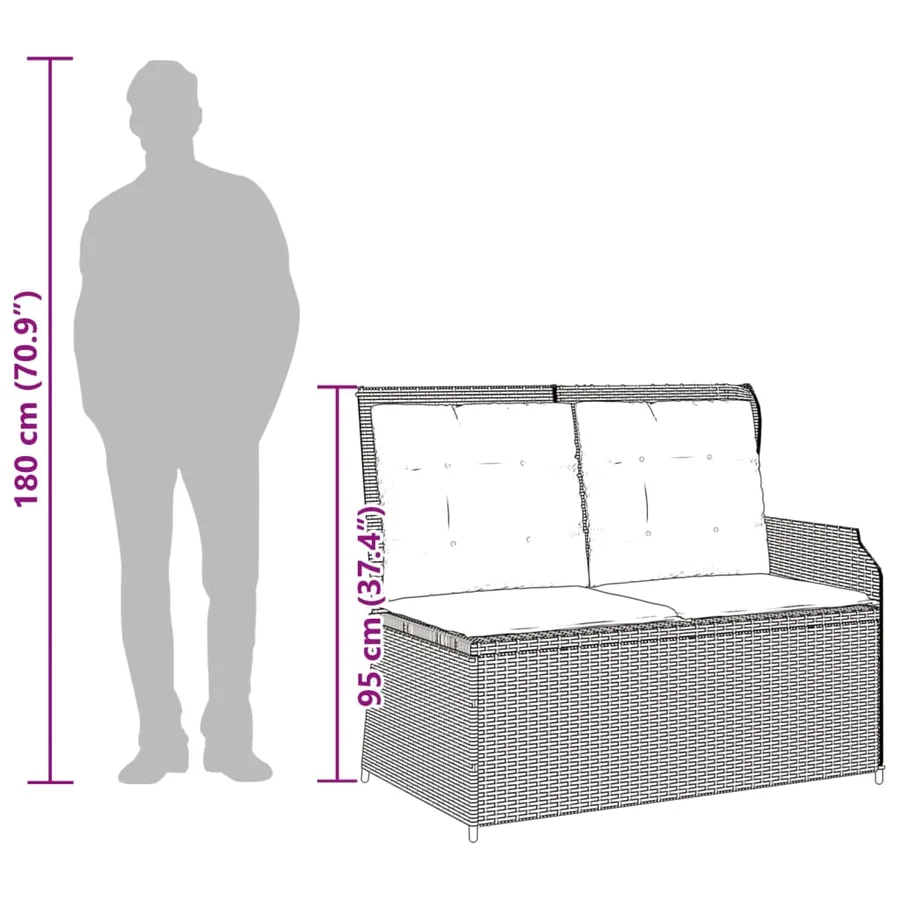 Banc inclinable de jardin avec coussins marron résine tressée - 10