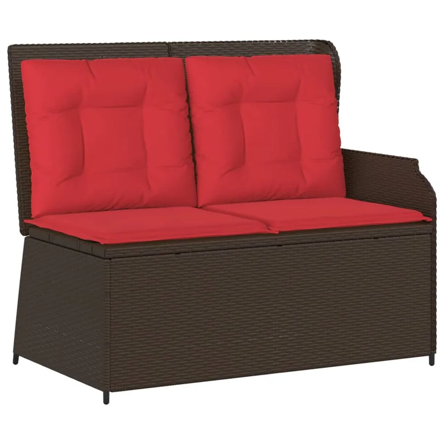 Banc inclinable de jardin avec coussins marron résine tressée - 2