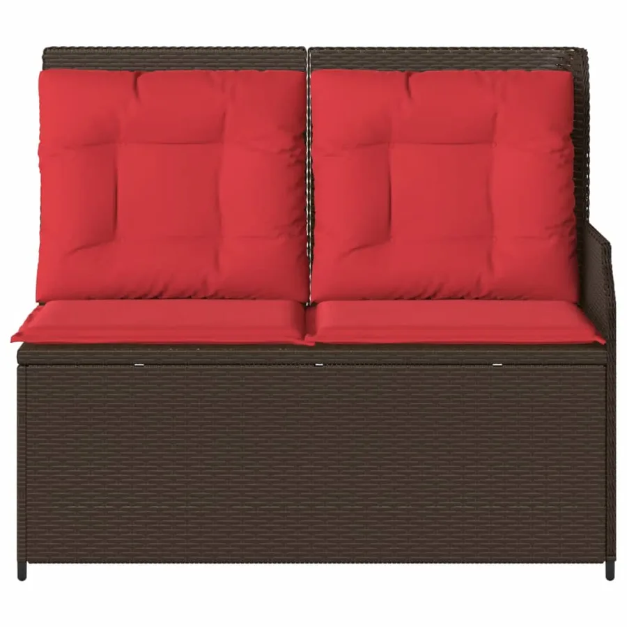 Banc inclinable de jardin avec coussins marron résine tressée - 4