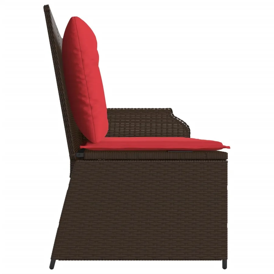 Banc inclinable de jardin avec coussins marron résine tressée - 5