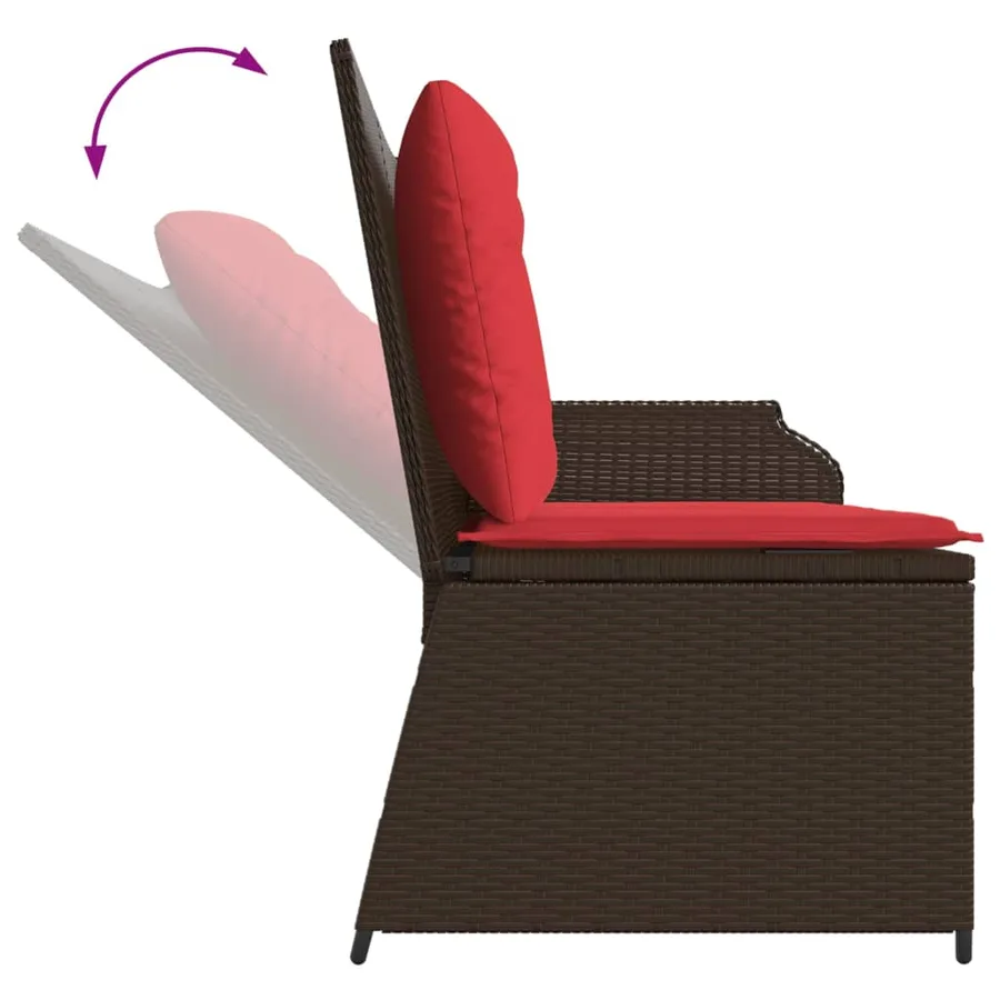 Banc inclinable de jardin avec coussins marron résine tressée - 7