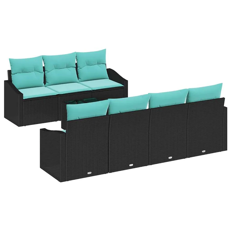 Ensemble de Canapés 8 pcs Noir et turquoise polyrotin - 2