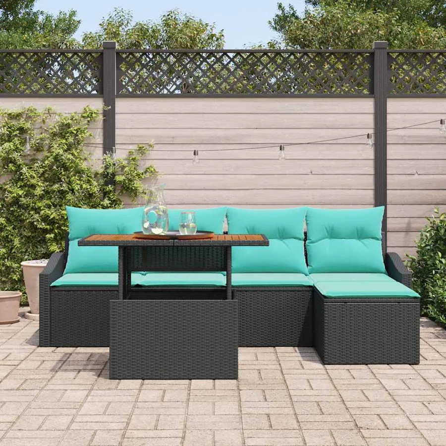 Ensemble de canapé de jardin 6 pcs Noir et teal - 3