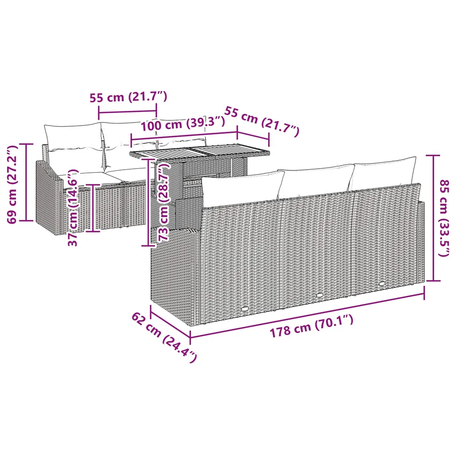 Ensemble de canapé de jardin 7 pc 6-Nombre de places - 8