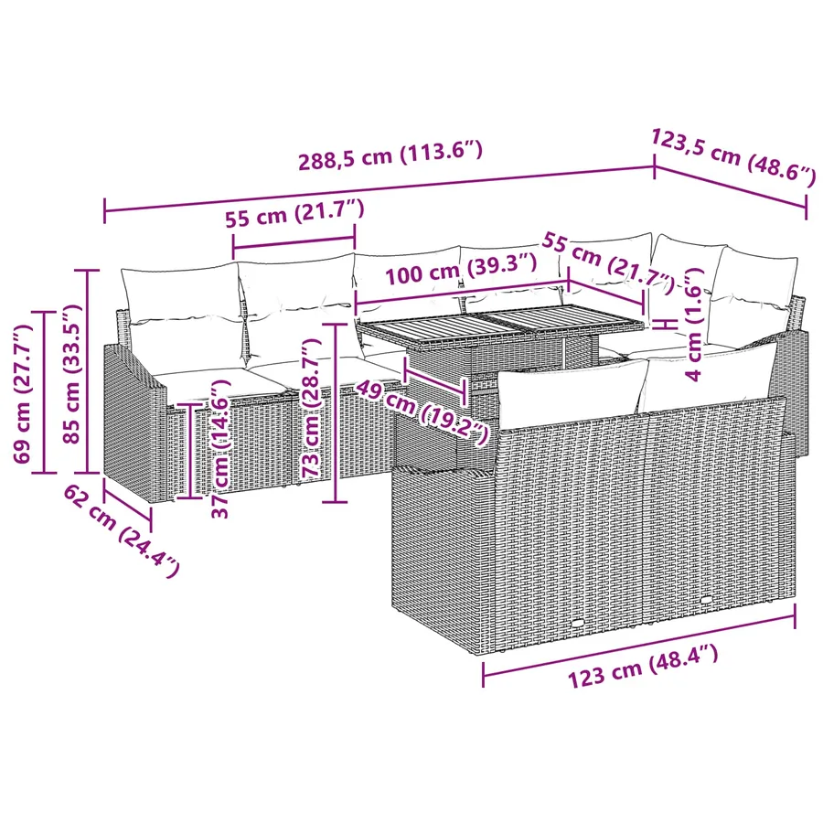 Ensemble de canapé de jardin 9 pc 8-Nombre de places - 11