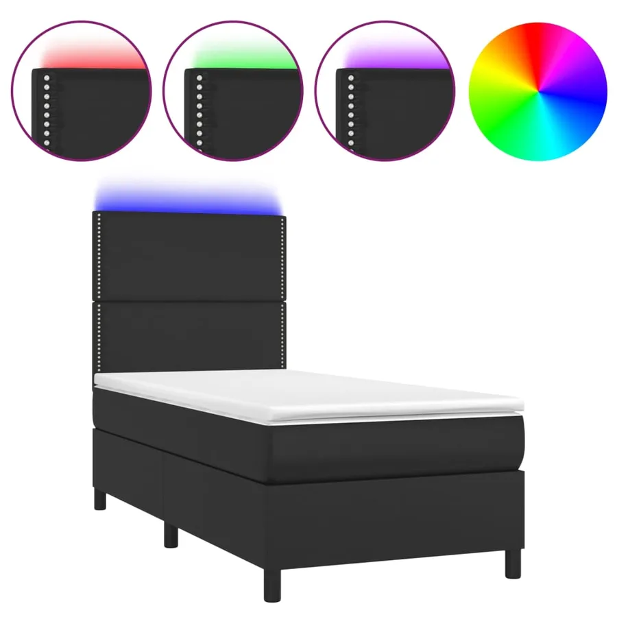 Sommier à lattes de lit avec matelas et LED Noir 90x190 cm - 2