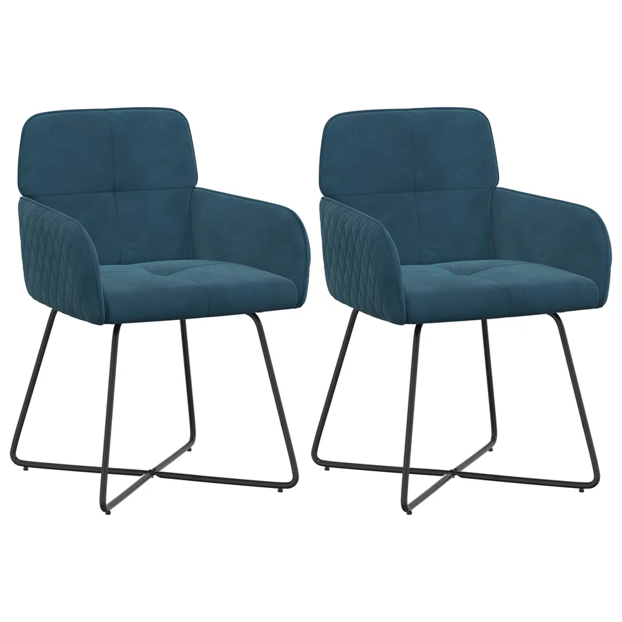 Chaises de salle à manger 2 pcs Velours Bleu 59 x 56,5 x 86 cm - 2