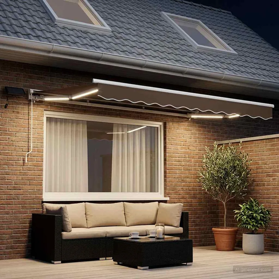Cadre de store manuel avec LEDs Taupe 3,5 x 2 m