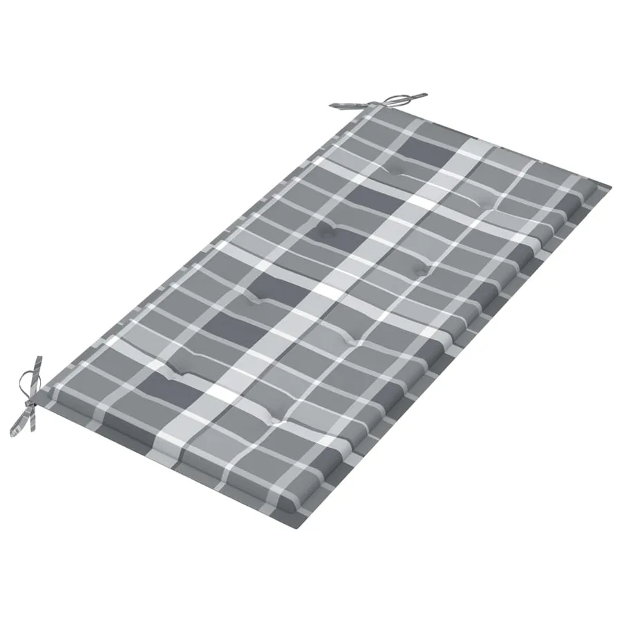 Banc de jardin avec coussin à carreaux gris 112 cm Teck massif - 5