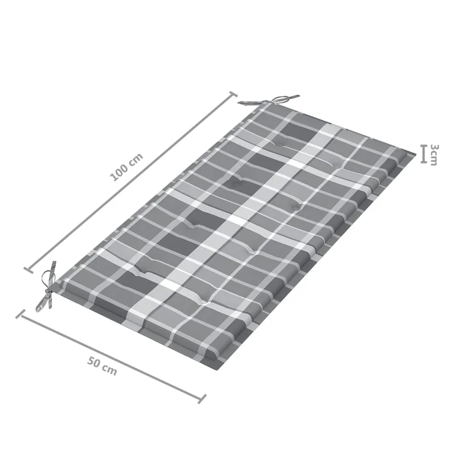 Banc de jardin avec coussin à carreaux gris 112 cm Teck massif - 9