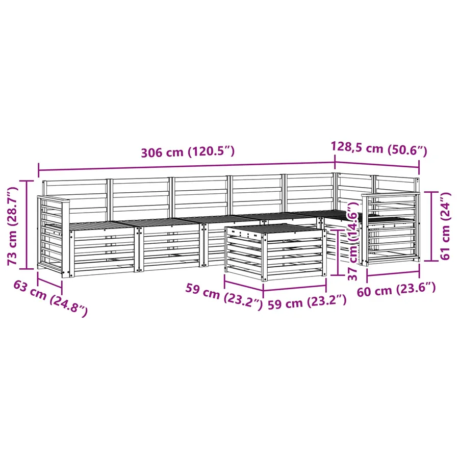 Ensemble de canapés d'extérieur 7 pcs Blanc 59 x 59 x 37 cm - 9