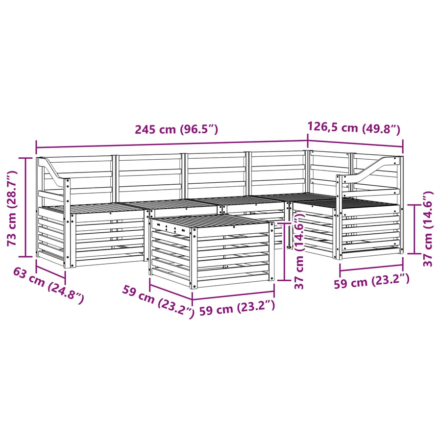 Ensemble de canapés d'extérieur 6 pcs Blanc 59 x 59 x 37 cm - 9