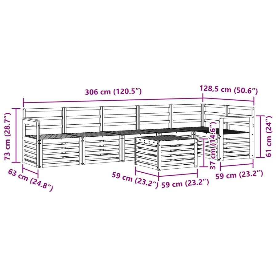 Ensemble de canapés d'extérieur 7 pcs Blanc 59 x 59 x 37 cm - 9