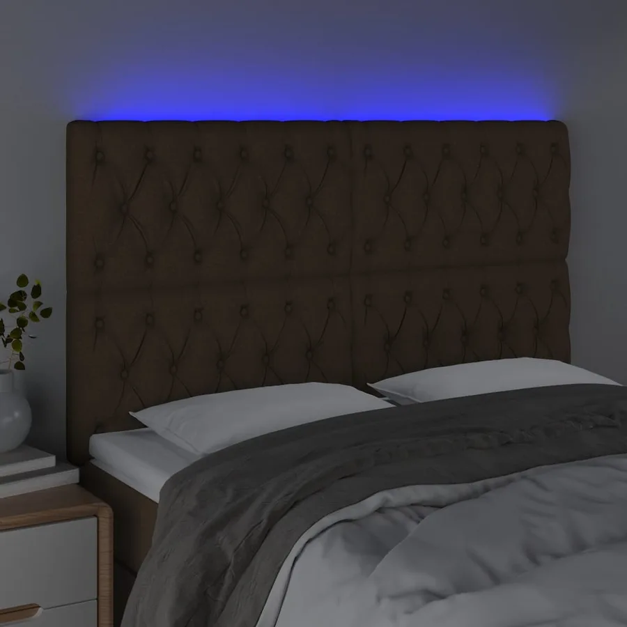 Tête de lit à LED Marron foncé 160x7x118/128 cm Tissu - 3