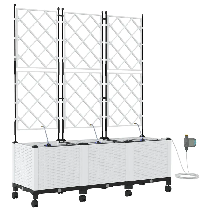Porte-plante de jardin avec irrigation et roues 3 pc Blanc PP - 2