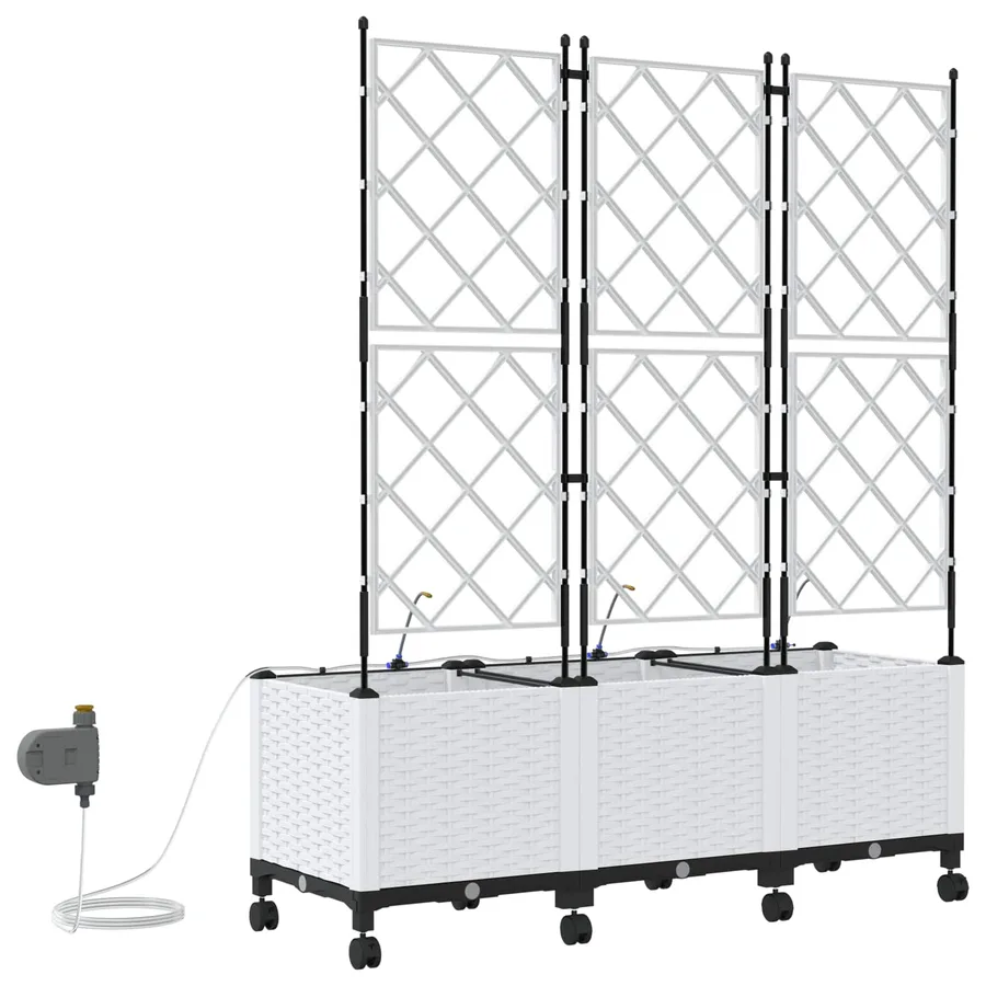 Porte-plante de jardin avec irrigation et roues 3 pc Blanc PP - 4