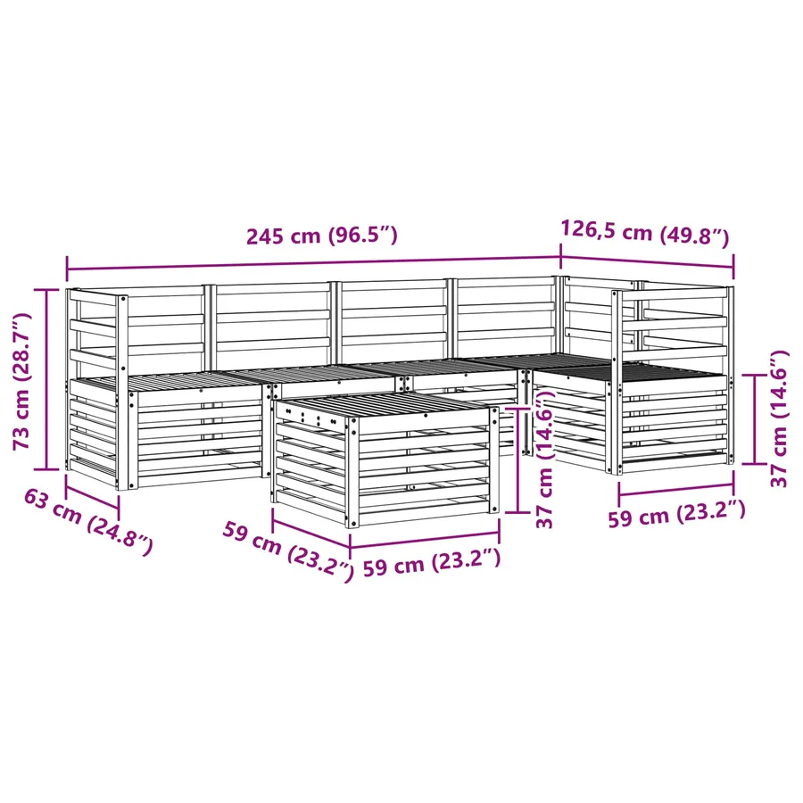 Ensemble de canapés d'extérieur 6 pcs Blanc 59 x 59 x 37 cm - 9