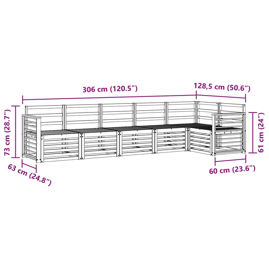 Ensemble de canapés d'extérieur 6 pcs Blanc 306 x 128,5 x 73 cm - 7