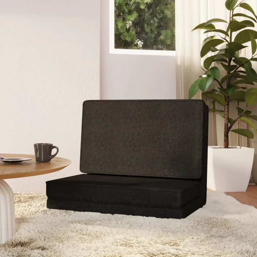 Chaise pliable de sol Noir Tissu