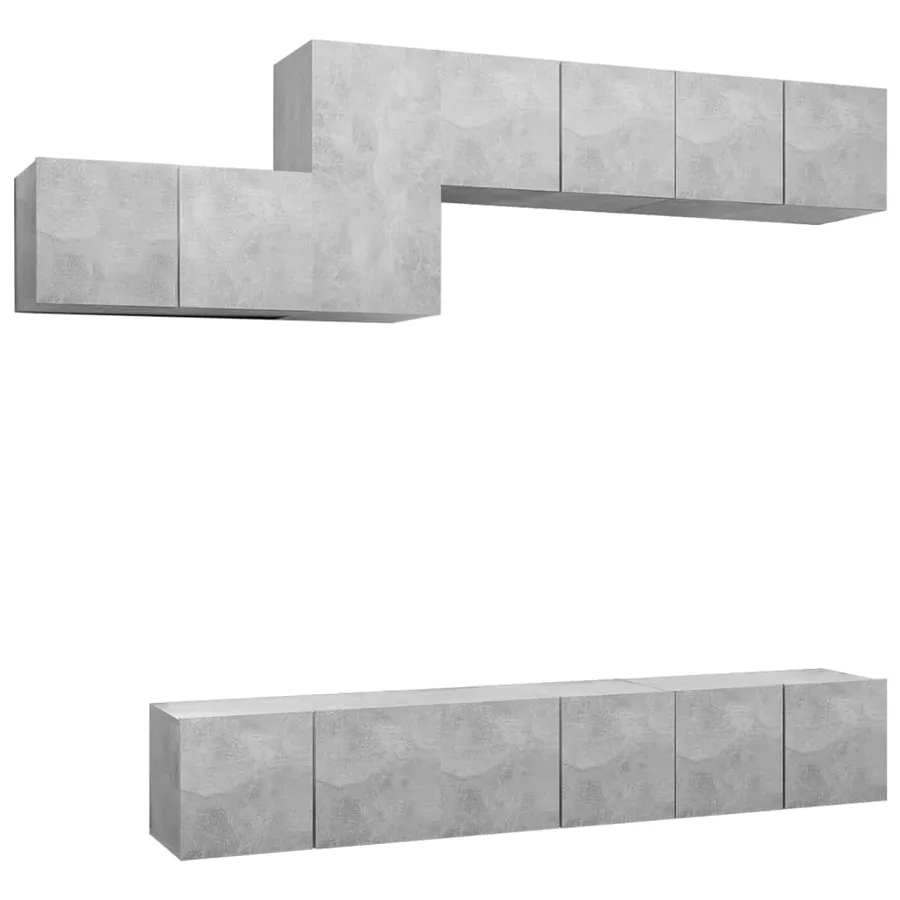 Ensemble de meubles TV 7 pcs Gris béton Bois d'ingénierie - 2