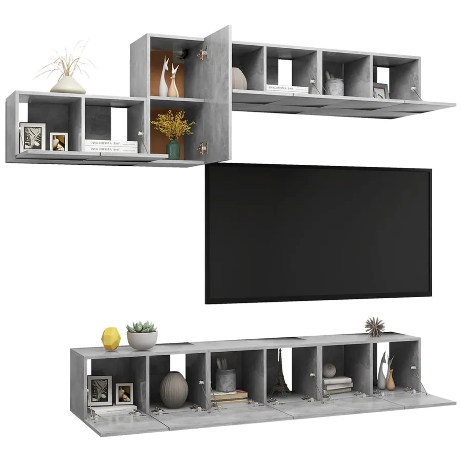 Ensemble de meubles TV 7 pcs Gris béton Bois d'ingénierie - 3