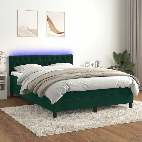 Sommier à lattes de lit avec matelas LED Vert foncé 140x190 cm