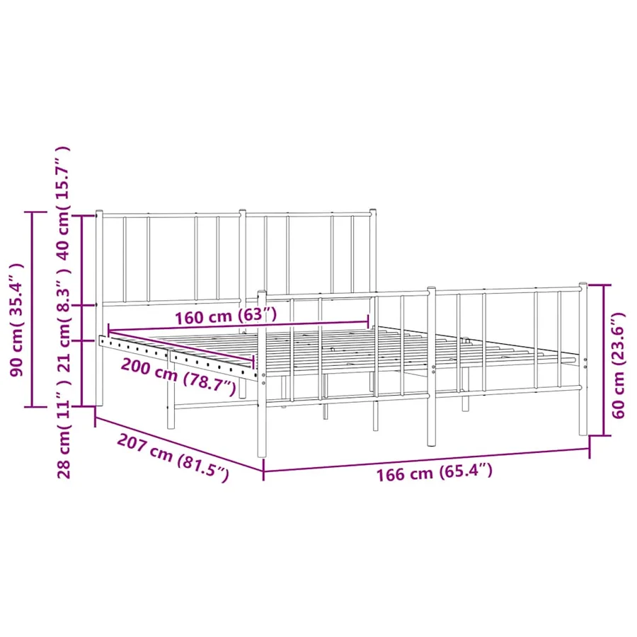 Cadre de lit métal sans matelas et pied de lit blanc 160x200 cm - 10